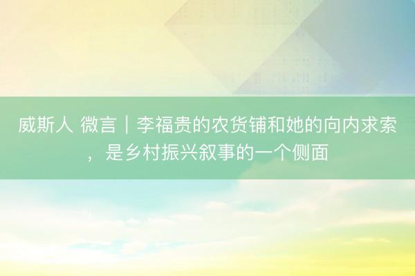 威斯人 微言｜李福贵的农货铺和她的向内求索，是乡村振兴叙事的一个侧面