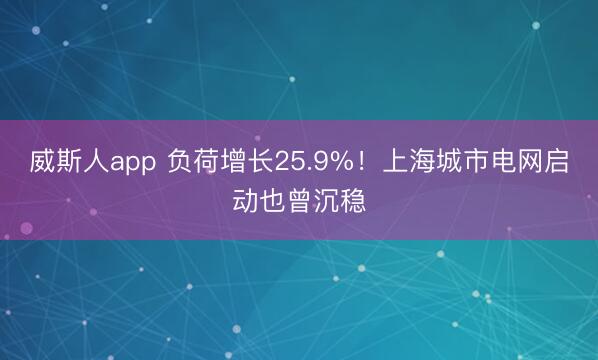 威斯人app 负荷增长25.9%！上海城市电网启动也曾沉稳