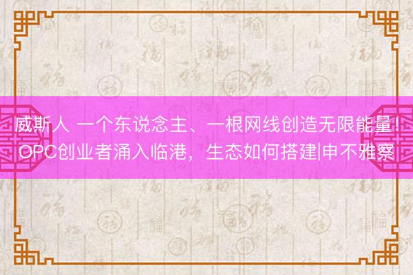 威斯人 一个东说念主、一根网线创造无限能量!OPC创业者涌入临港,生态如何搭建|申不雅察