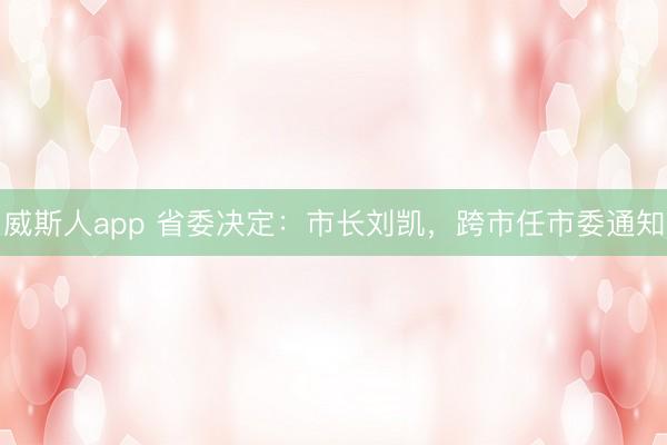 威斯人app 省委决定：市长刘凯，跨市任市委通知