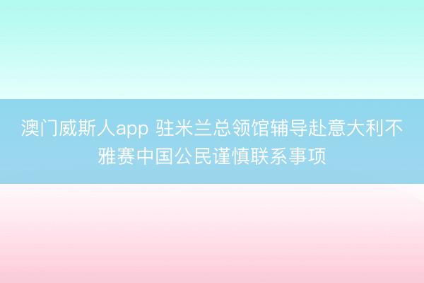 澳门威斯人app 驻米兰总领馆辅导赴意大利不雅赛中国公民谨慎联系事项