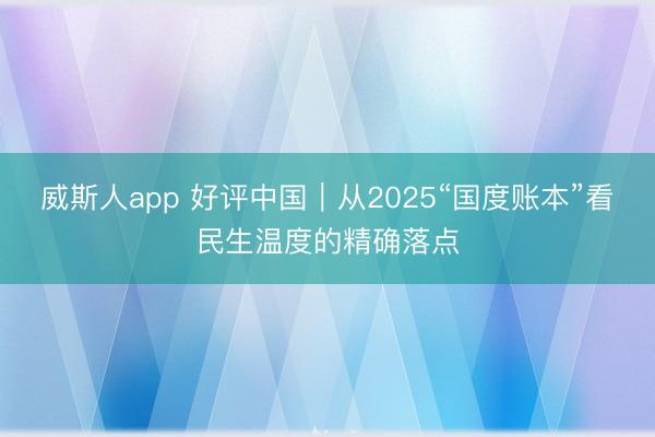 威斯人app 好评中国｜从2025“国度账本”看民生温度的精确落点