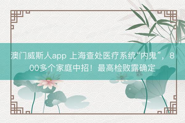 澳门威斯人app 上海查处医疗系统“内鬼”，800多个家庭中招！最高检败露确定