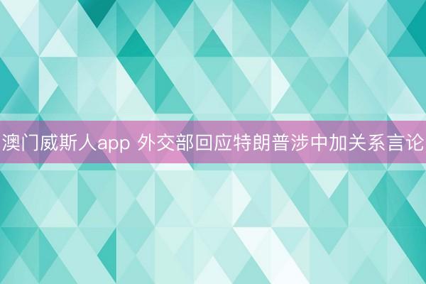 澳门威斯人app 外交部回应特朗普涉中加关系言论
