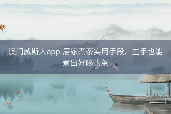 澳门威斯人app 居家煮茶实用手段，生手也能煮出好喝的茶