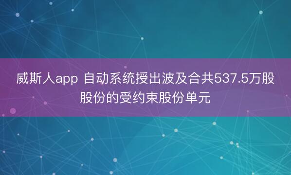 威斯人app 自动系统授出波及合共537.5万股股份的受约束股份单元