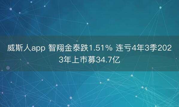 威斯人app 智翔金泰跌1.51% 连亏4年3季2023年上市募34.7亿
