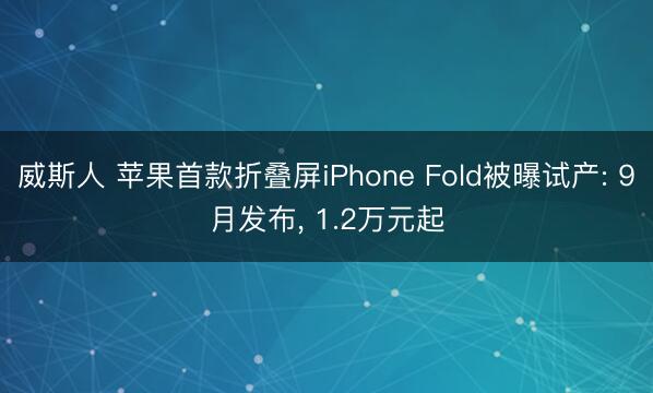 威斯人 苹果首款折叠屏iPhone Fold被曝试产: 9月发布, 1.2万元起