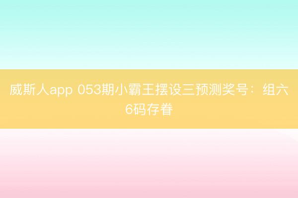 威斯人app 053期小霸王摆设三预测奖号：组六6码存眷