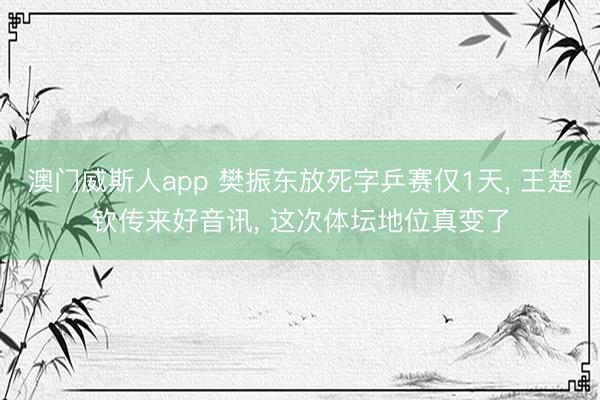澳门威斯人app 樊振东放死字乒赛仅1天， 王楚钦传来好音讯， 这次体坛地位真变了