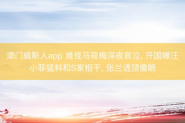 澳门威斯人app 难怪马筱梅深夜哀泣， 开国曝汪小菲猛料和S家相干， 张兰透顶傻眼