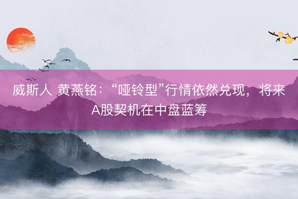 威斯人 黄燕铭：“哑铃型”行情依然兑现，将来A股契机在中盘蓝筹