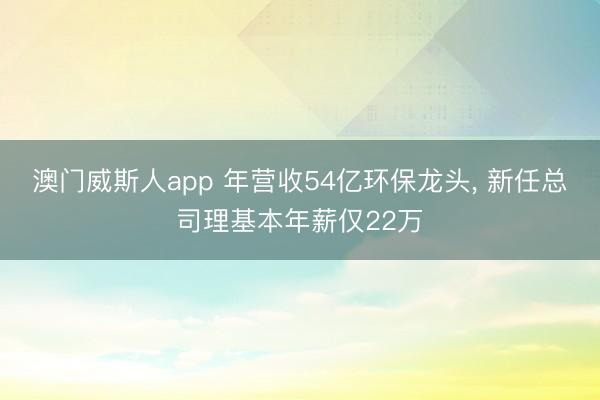 澳门威斯人app 年营收54亿环保龙头， 新任总司理基本年薪仅22万